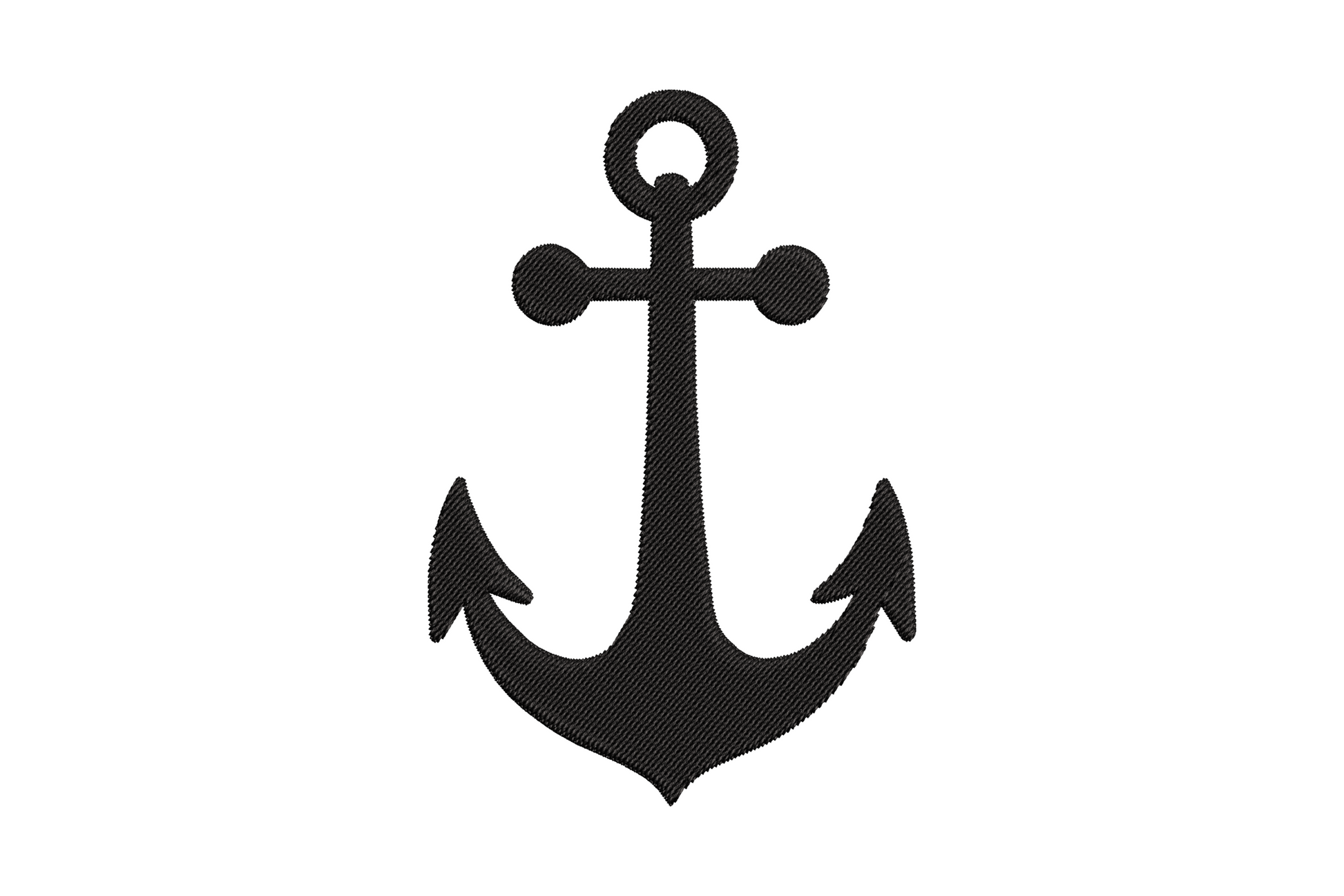 Simple nautical anchor silhouette embroidery design, solid black fill with clean classic shape, ring at top and straight flukes, no rope detail