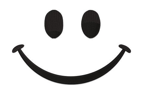 Simple smile face emoji embroidery design single colour circular smiley with dot eyes and curved mouth