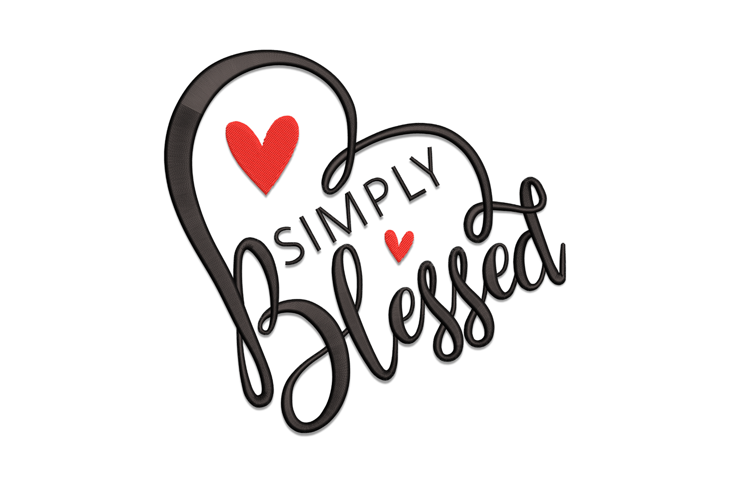 Simply Blessed mixed script and block lettering embroidery design, 2 colours, 5 sizes 3.35 to 7.17 inches