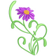 Single Purple Daisy Curvy Vine Embroidery Design, Instant Download