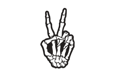 Skeleton hand peace sign embroidery design, single colour bony hand with index and middle fingers raised and joint details