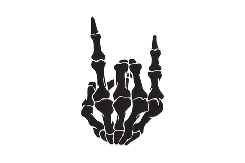 Skeleton hand rock on embroidery design, single colour bony hand with index and pinky fingers raised in rock gesture
