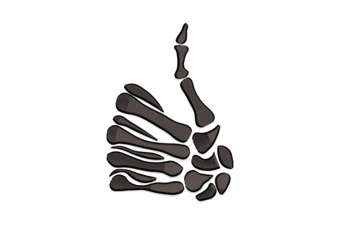 Skeleton hand thumbs up embroidery design, single colour bony hand with finger joint detail giving approval gesture