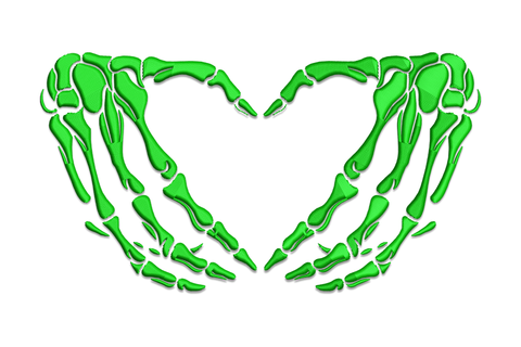 Skeleton hands forming heart embroidery design, bony hands making heart shape vertically, single colour, 5 sizes from 1.91 to 4.08 inches wide