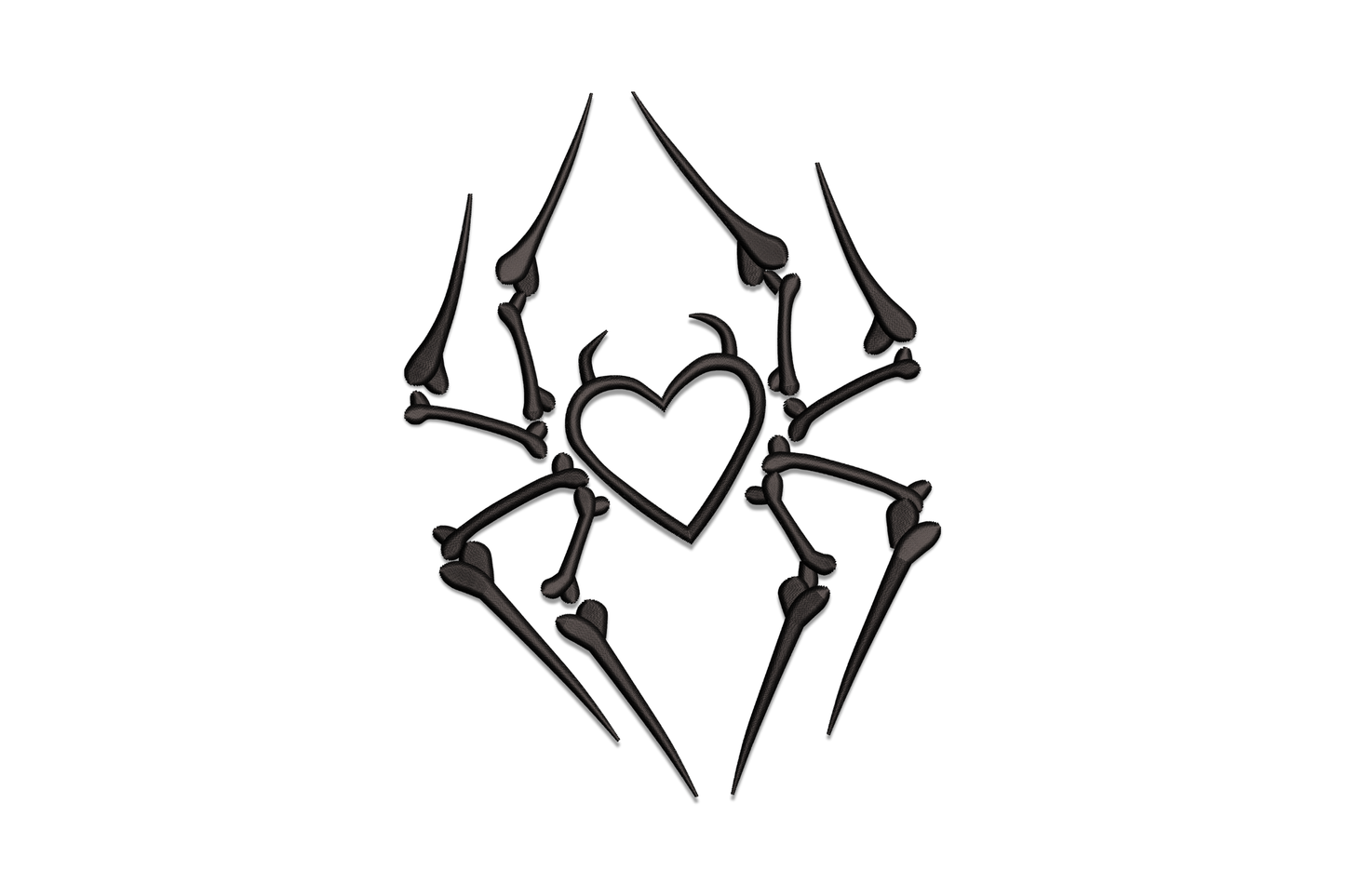Skeleton hands forming heart halloween embroidery design, bony fingers making heart shape, single colour, 5 sizes from 3.5 to 7.5 inches