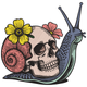 Skull Snail Embroidery Design, Gothic Halloween Floral Pattern, Instant Download
