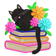 Sleeping Black Cat on Books Embroidery Design, Instant Download