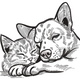 Sleeping Cat and Dog Line Art Embroidery Design, Machine Embroidery Pattern, Instant Download