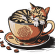 Sleeping Cat in Coffee Cup Embroidery Design, Cat Lover Pattern, Instant Download