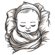 Sleeping Newborn Baby Sketch Embroidery Design, Instant Download