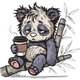 Sleepy Coffee Panda Embroidery Design, Instant Download