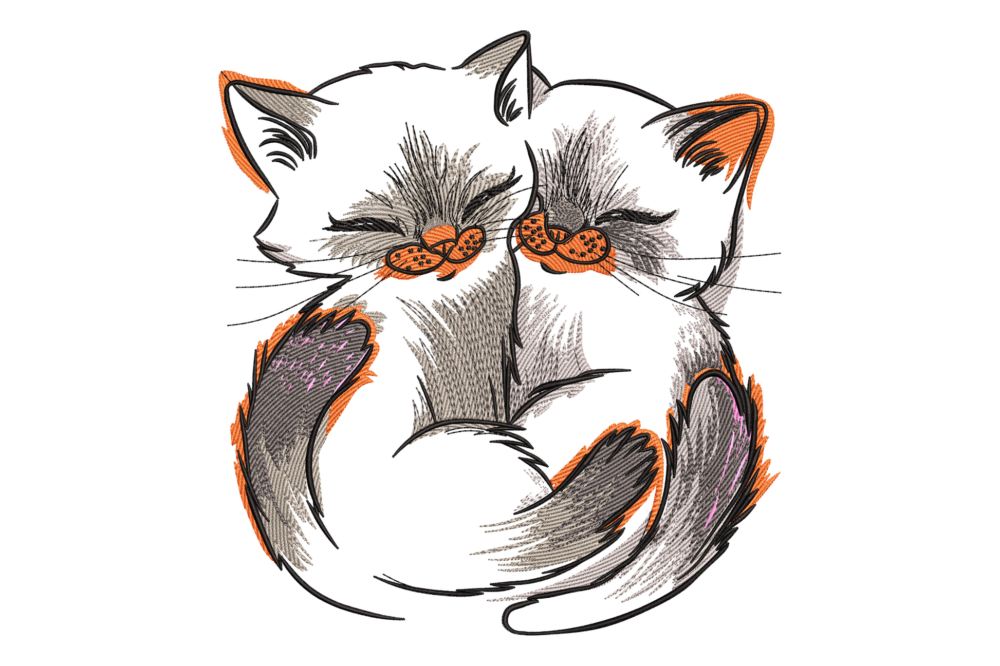 Sleepy cat curled up embroidery with fur texture, 6 colours, 9 sizes 3.51 to 7.51 inches, cat lover theme, instant download