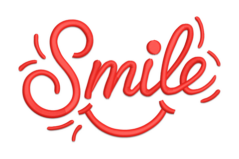 Smile script embroidery design in flowing lowercase cursive lettering, single colour, clean satin fill on simple white background