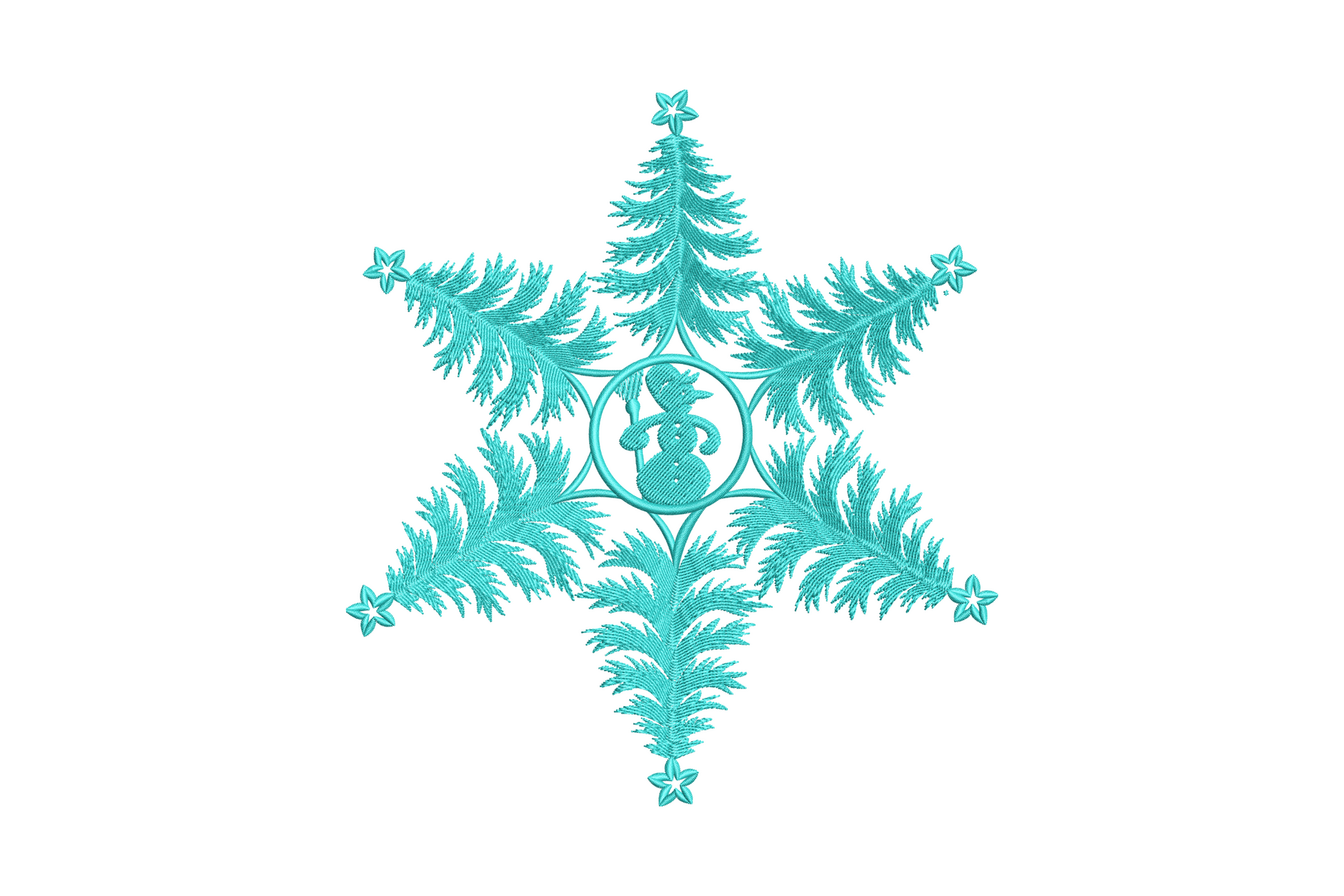 Snowflake tree star geometric Christmas embroidery design, single colour lace-like tree with star topper, 5 sizes holiday pattern