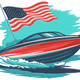Speed Boat with American Flag Embroidery Design, Instant Download