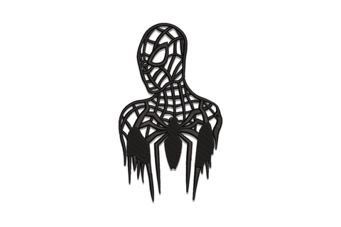 Spider-Man Venom style embroidery design, all black single colour with raised web line satin detail, mask and torso symbiote version
