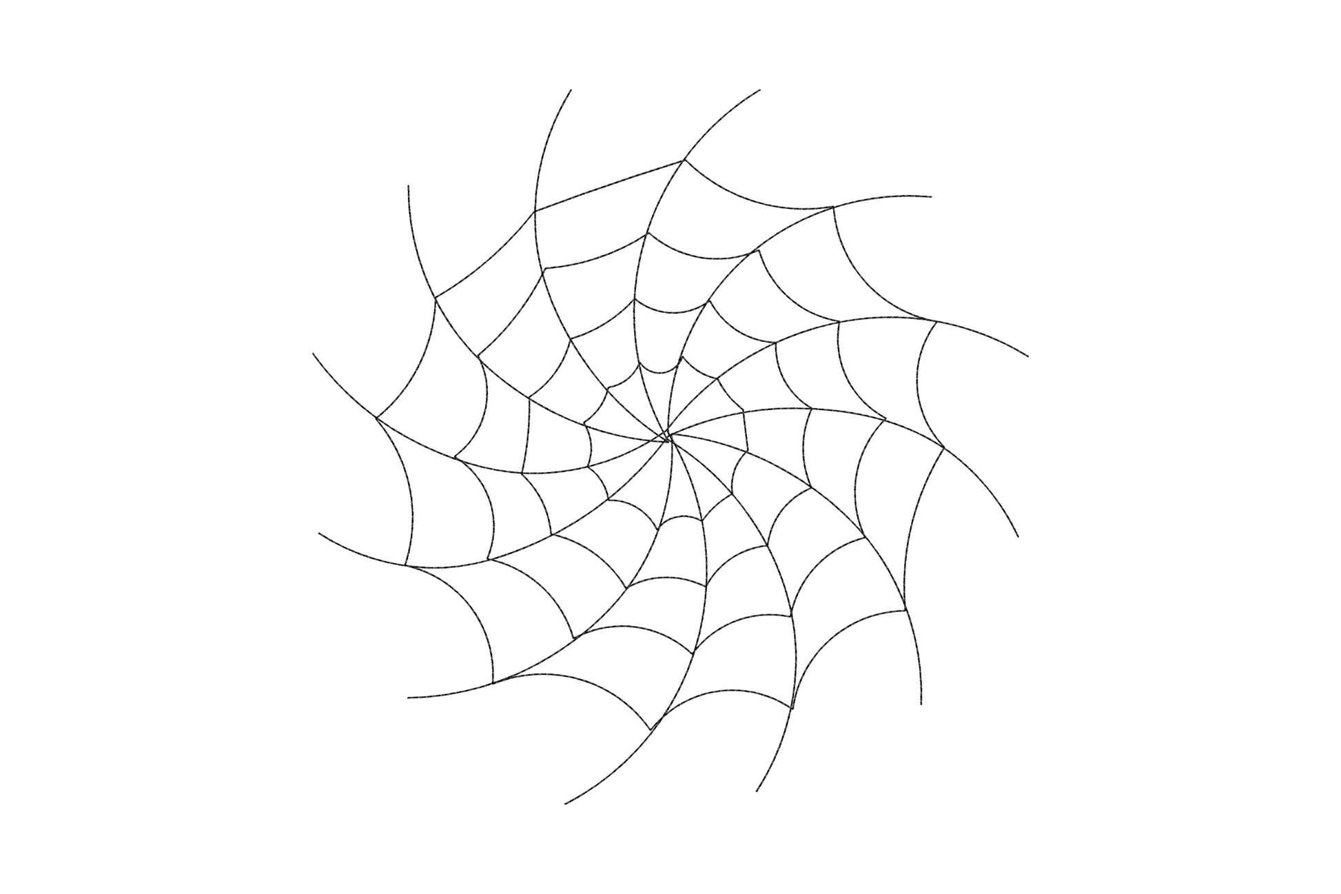 Spiral spider web embroidery with tatami filled sections between spiral threads, solid and open alternating panels, single colour Halloween design