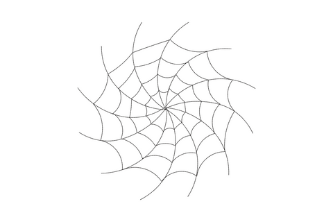 Spiral spider web embroidery with tatami filled sections between spiral threads, solid and open alternating panels, single colour Halloween design