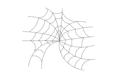 Spiral spider web line embroidery with smooth continuous spiral ring and radiating threads, clean single colour Halloween line design