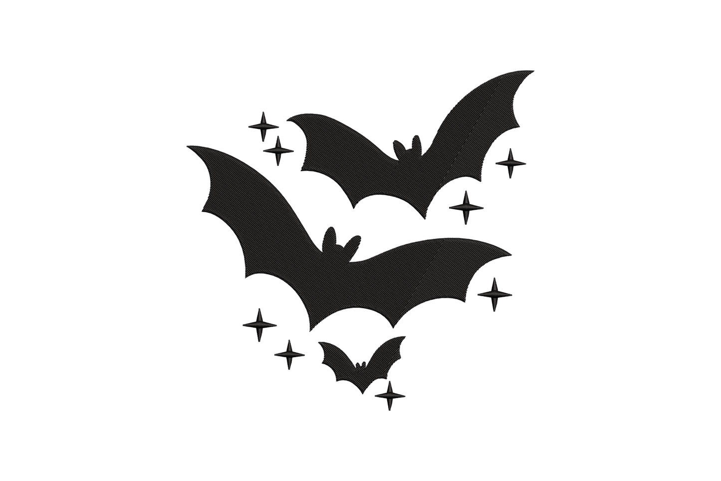 Black bat silhouettes with star shapes embroidery design