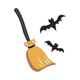 Spooky Broomstick with Flying Bats Embroidery Design, Instant Download