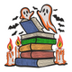 Spooky Ghost Book Stack Halloween Embroidery Design, Instant Download