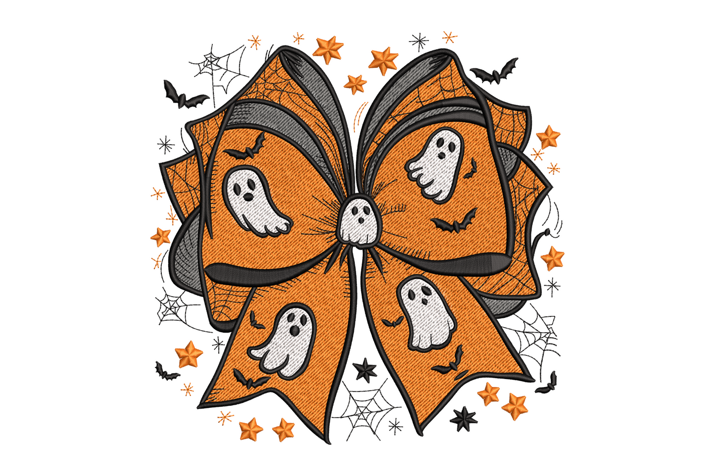 Kawaii ghost with bow halloween embroidery design, cute cartoon ghost, 4 colours, 6 sizes, spooky cute machine embroidery