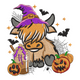 Spooky Highland Cow Witch Halloween Embroidery Design, Machine Embroidery Pattern, Instant Download