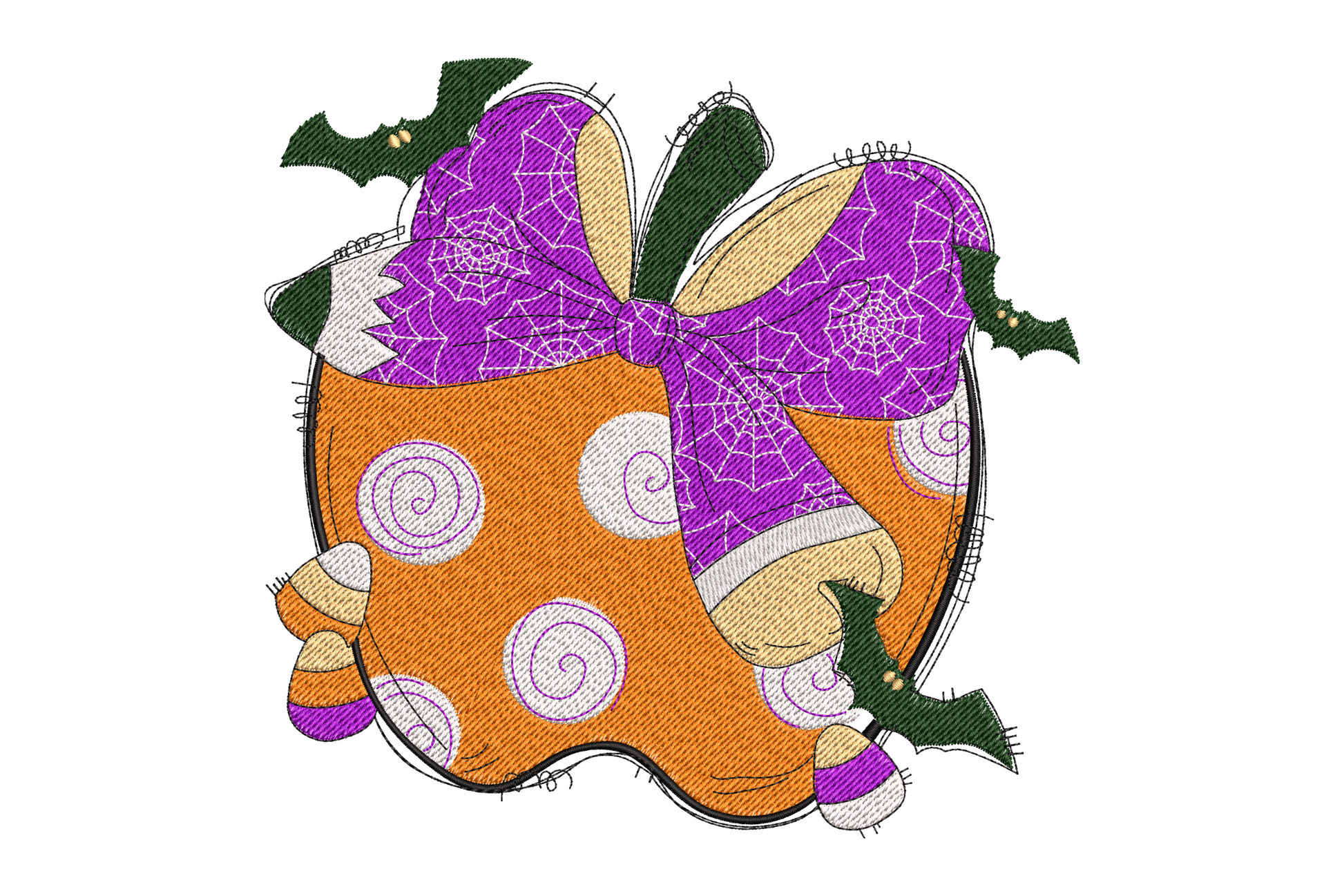 Spooky pumpkin with bow halloween embroidery design, 6 colours, cute carved pumpkin, 5 sizes machine embroidery pattern