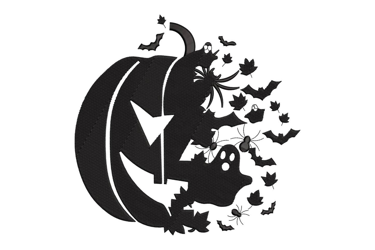 Halloween pumpkin ghost embroidery, ghost rising from jack-o-lantern, single colour, 6 sizes machine embroidery pattern