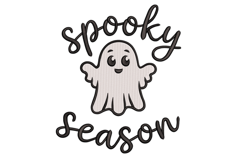 Cartoon ghost with wavy hem and oval eyes, minimal two-colour style, portrait orientation, 2.95 by 3.5 inches machine embroidery design