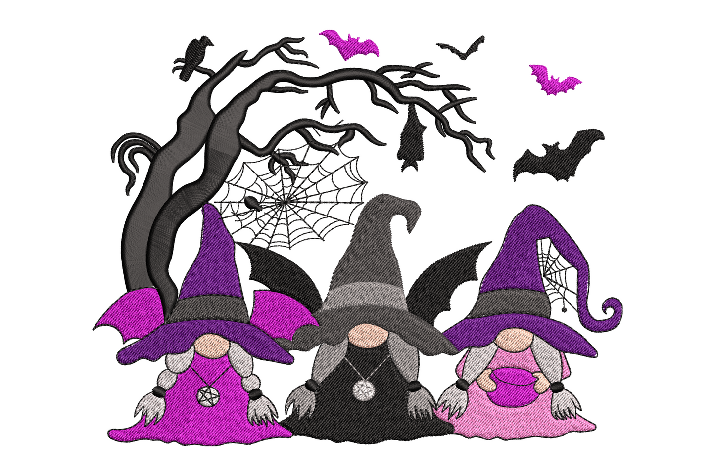 Halloween witch gnomes embroidery, 12 colour whimsical gnome cluster, pointed hats, 6 sizes machine embroidery pattern
