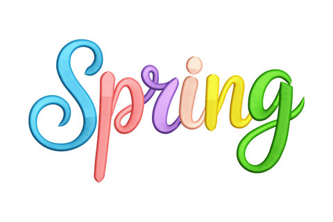 Colorful 'Spring' text on a white background