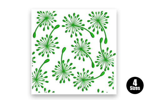 St. Patrick's Day floral burst clover embroidery design with a dense field of dandelion-style dark green burst flowers on sweeping stems.