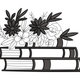Stacked Books with Floral Bouquet Embroidery Design, Instant Download
