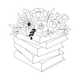 Stacked Books with Floral Bouquet Line Art Embroidery Design, Instant Download