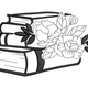 Stacked Books with Floral Outline Embroidery Design, Instant Download