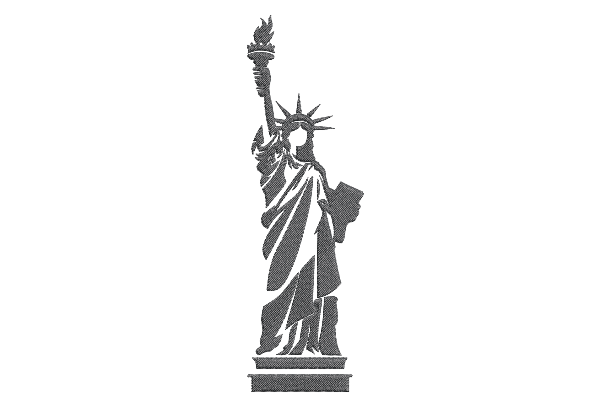 Black and white silhouette of the Statue of Liberty embroidery design