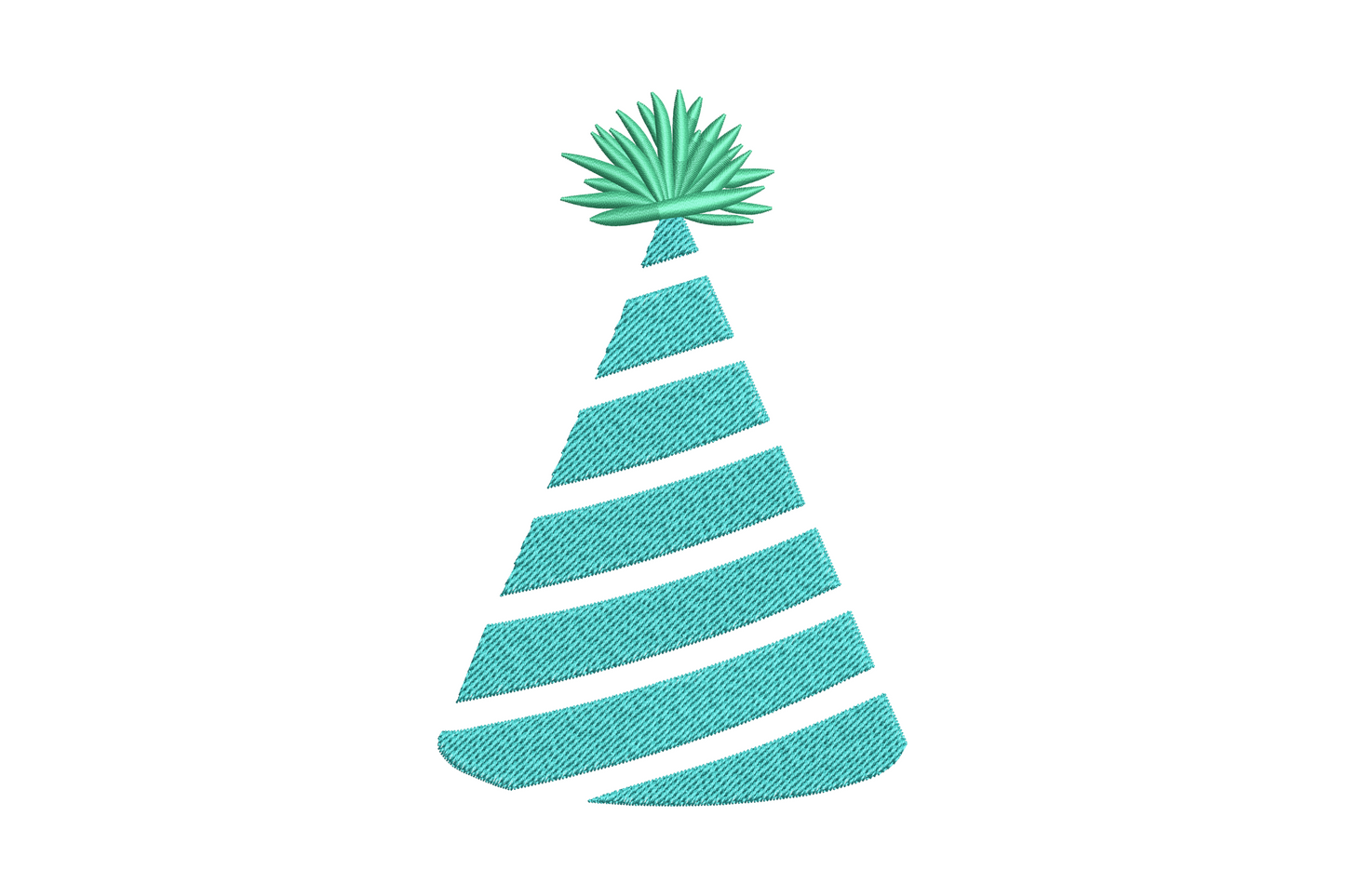 Striped party hat embroidery design with pink mint and yellow stripes and gold pom-pom on top, machine embroidery instant download.