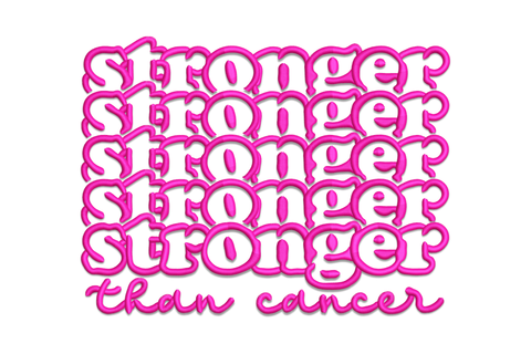 Stronger Than Cancer stacked block lettering embroidery design, bold 3-row typography, single colour, 5 sizes from 2.64 to 5.65 inches