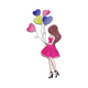 Stylish Girl With Heart Balloons Embroidery Design, Instant Download
