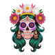 Sugar Skull Woman Embroidery Design, Day of Dead Floral Crown Pattern