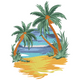 Summer Island Palm Landscape Embroidery Design, Instant Download