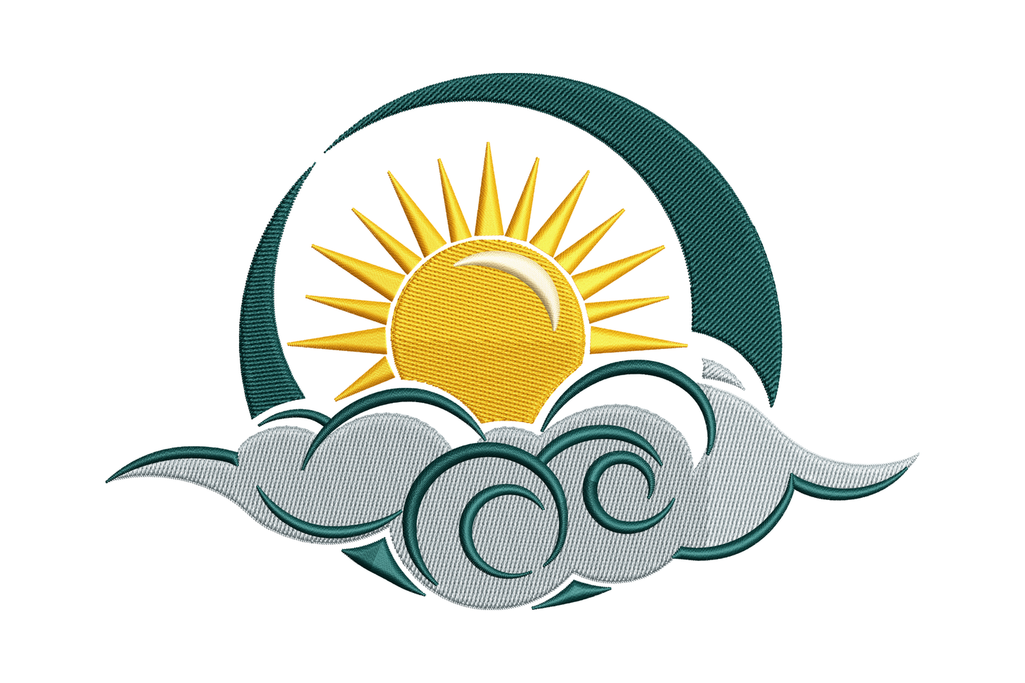 Logo with a sun and clouds design embroidery design