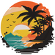 Sunset Tropical Beach Silhouette Embroidery Design, Instant Download