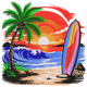 Surfboard Beach Sunset Embroidery Design, Instant Download