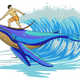 Surfer Riding Whale Embroidery Design, Instant Download