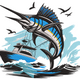 Swordfish & Fishing Boat Embroidery Design, Instant Download