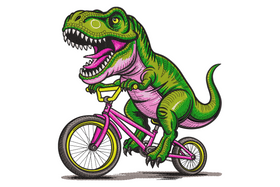 T-Rex Riding Bicycle Embroidery Design, Instant Download