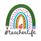 Teacher Life Rainbow Embroidery Design, Hashtag Script with Pencil and Apple, Instant Download